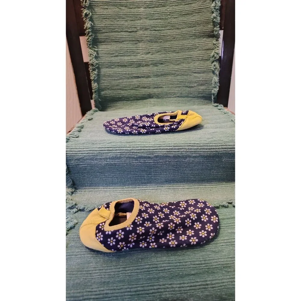 Kids Navy Blue Yellow Daisy Floral Water Shoes Swim Booties Size 9-10
